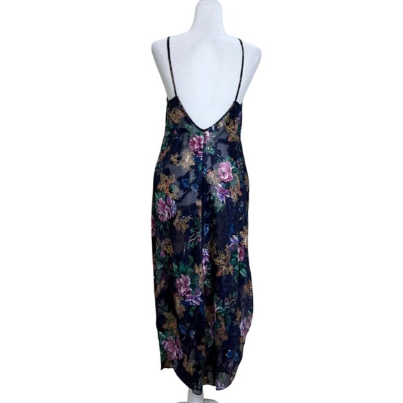 Vintage California Dynasty Slip Nightgown Lace Sheer Burnout Floral Blue Size S - Picture 2 of 7